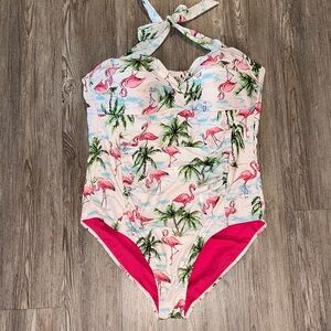 Women’s Pink Flamingo One-Piece Halter Swimsuit